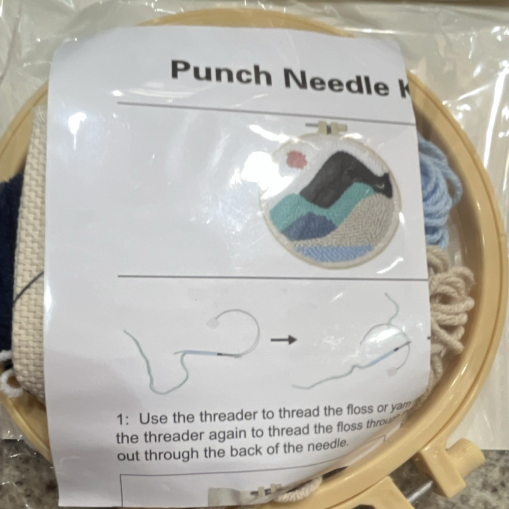 Punch Needle Kit Mountain Landscape with Frame, Fabric, Strings & Guide