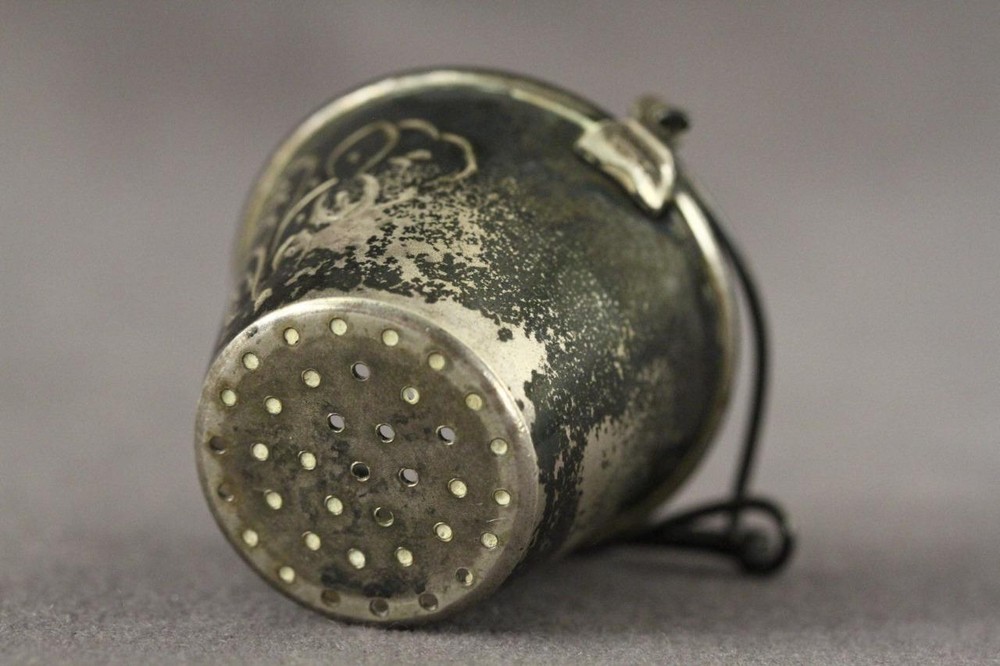 Antique Silver Plate Metal Gothic Aesthetic Floral Engraved Tea Strainer