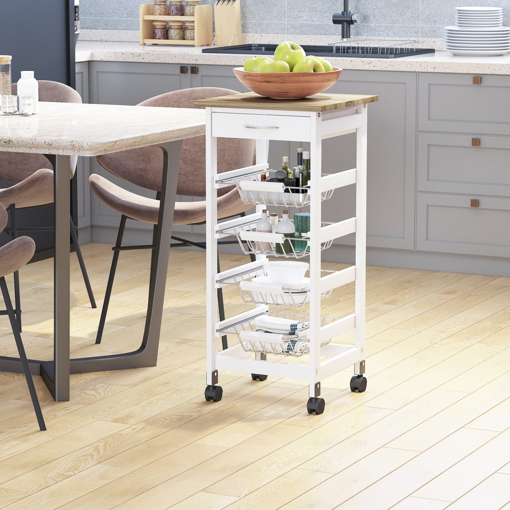 Indoor Moving Kitchen Island w/ Ample Storage Space & Solid Structure, White