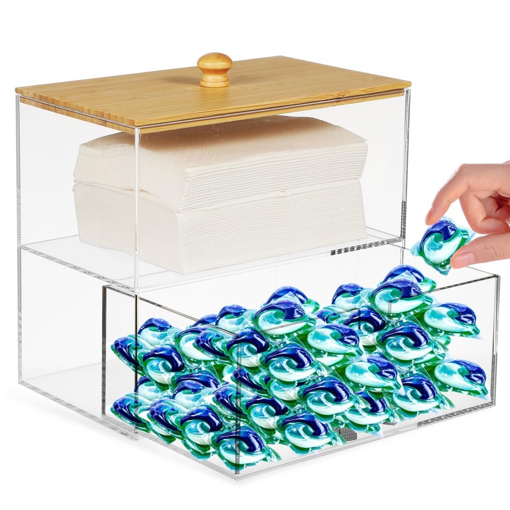 Laundry Pod Containers Acrylic Dryer Sheet Holder Stackable Laundry Room Orga...