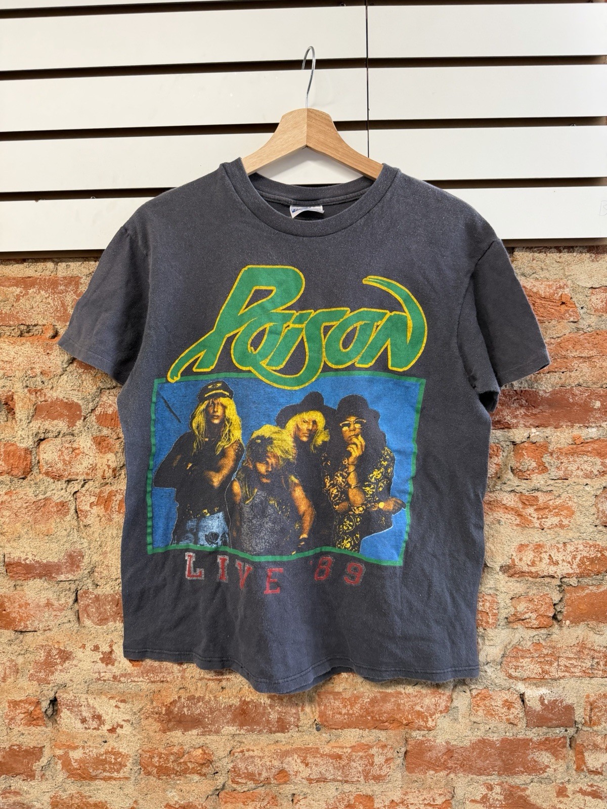 Vintage 1989 Poison Tesla Band Concert Tour Promo Parking Lot T-Shirt Black Sz M