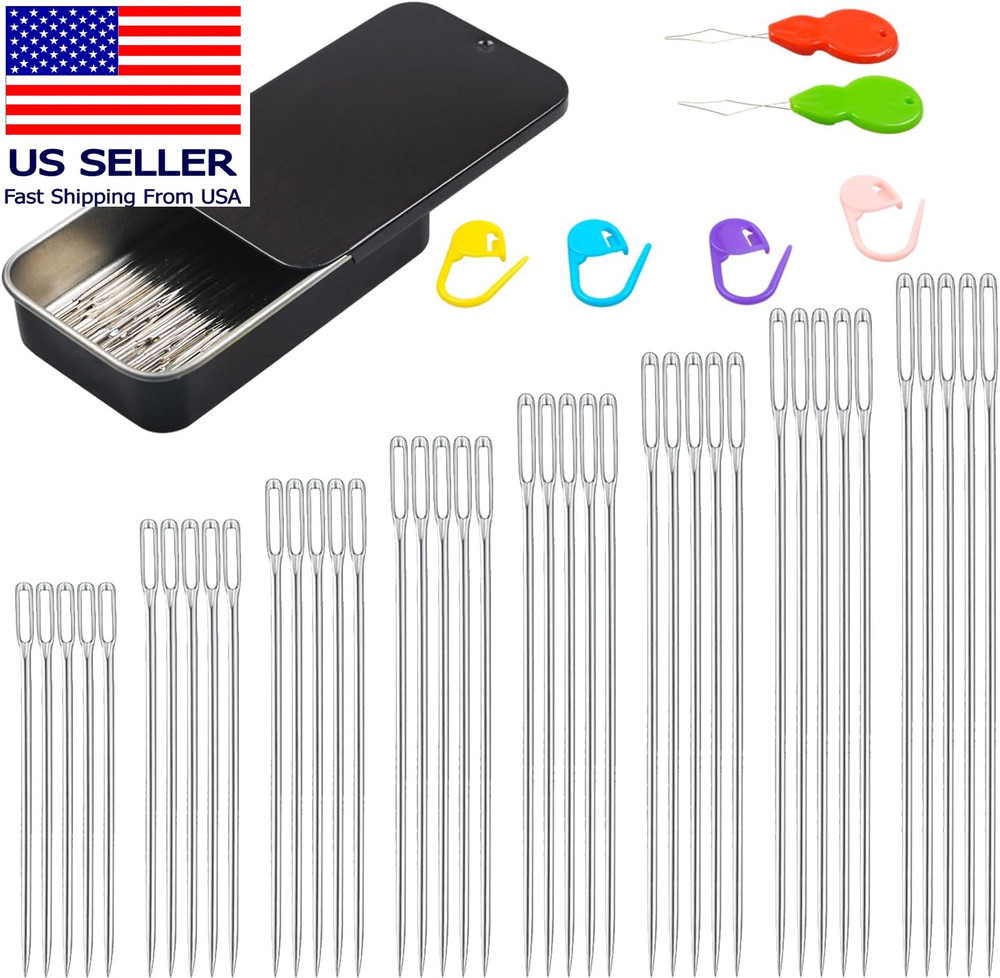 40PCS Large Eye Sewing Needles, 8 Sizes Hand Sewing Sharp Needles, Embroidery Ne