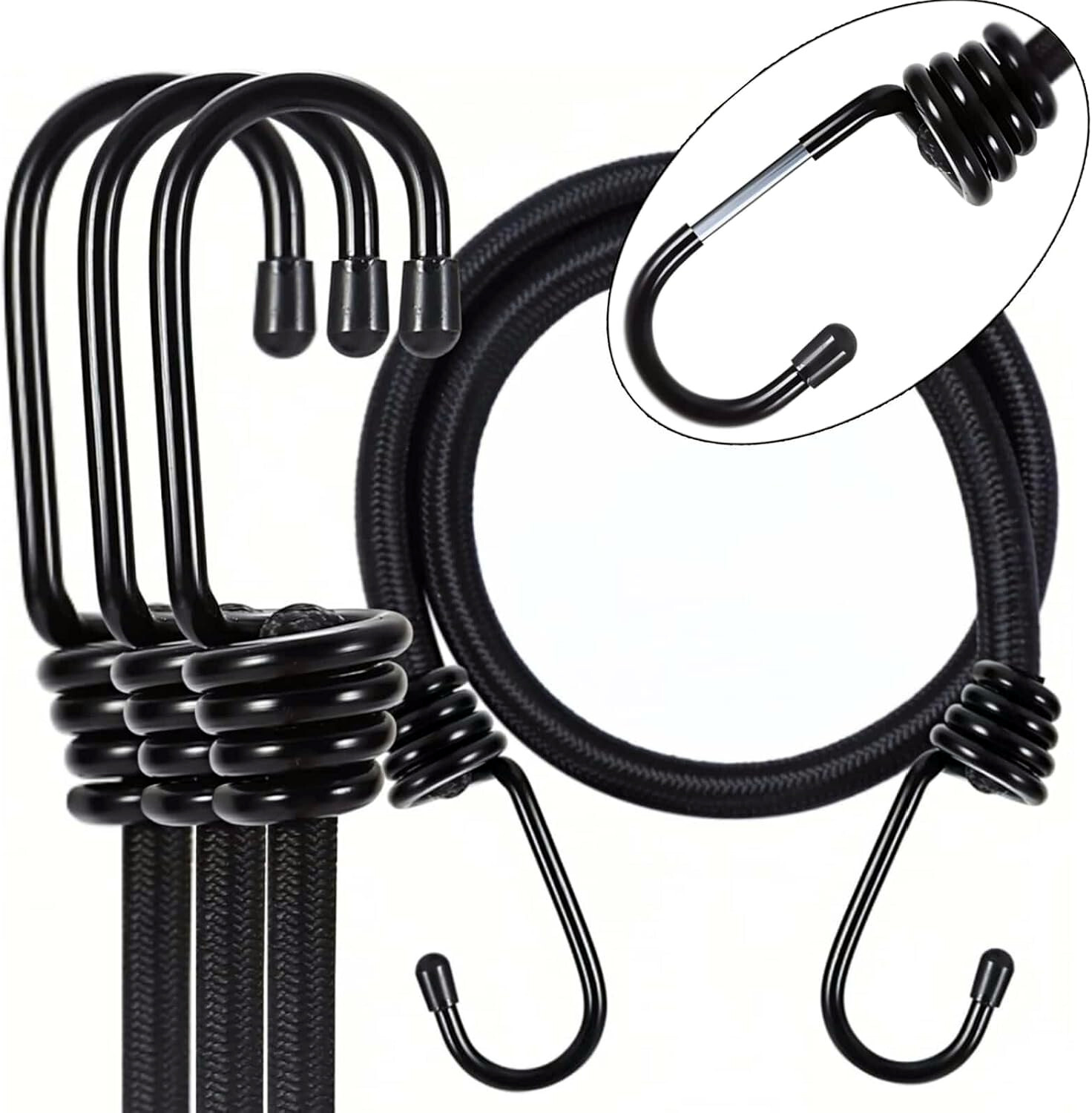 8mm HEAVY DUTY BLACK MARINE GRADE BUNGEE CORD Tarp Tie Down Strap 12-20-24-30-40