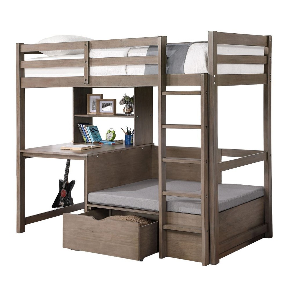 Modern Transitional Twin Over Workstation Loft Bed With Storage Box Attached L