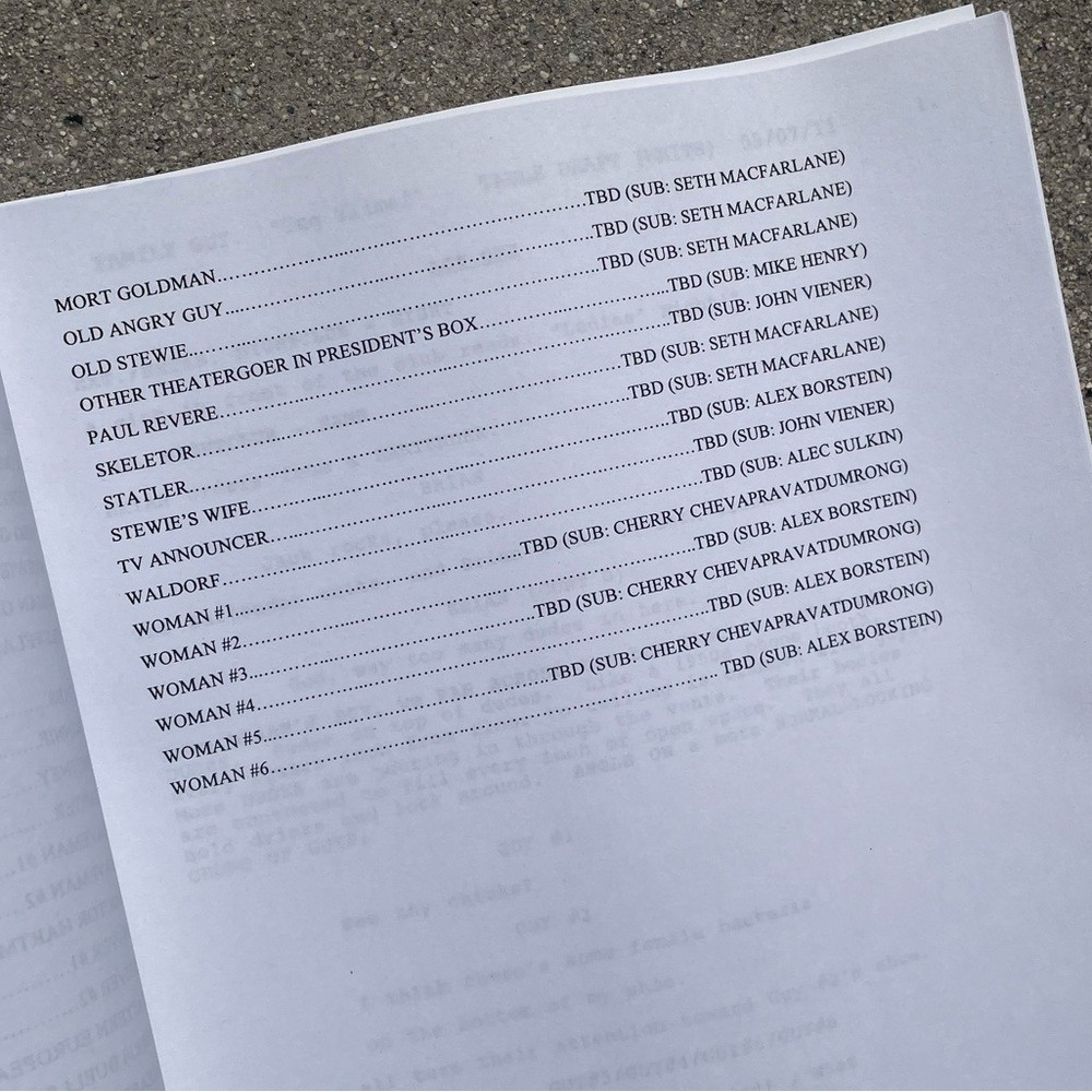 Family Guy 200th Episode 2011 Yug Ylimaf Original Table Draft Script ICONIC!!