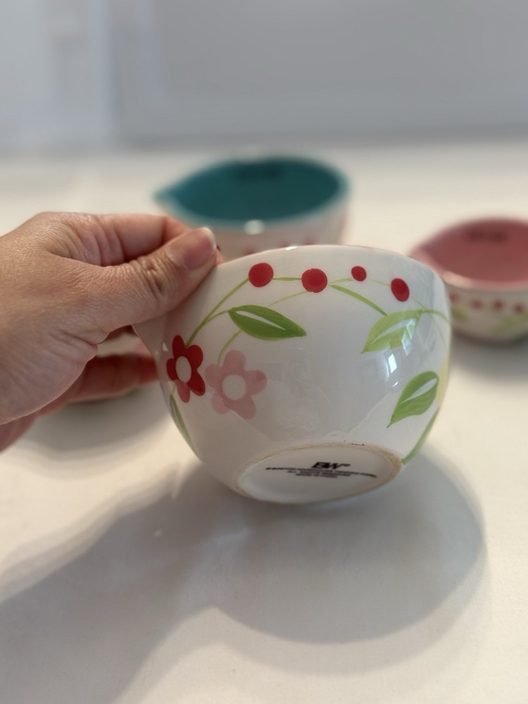 Boston Warehouse Ceramic Measuring Cup Set Floral Nesting Multicolor 1-1/4 Cup