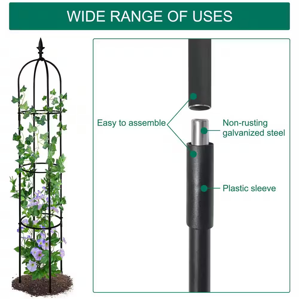 5.7 Ft Garden Obelisk Trellis ; Lightweight Rustproof Plastic Coated Metal Tall
