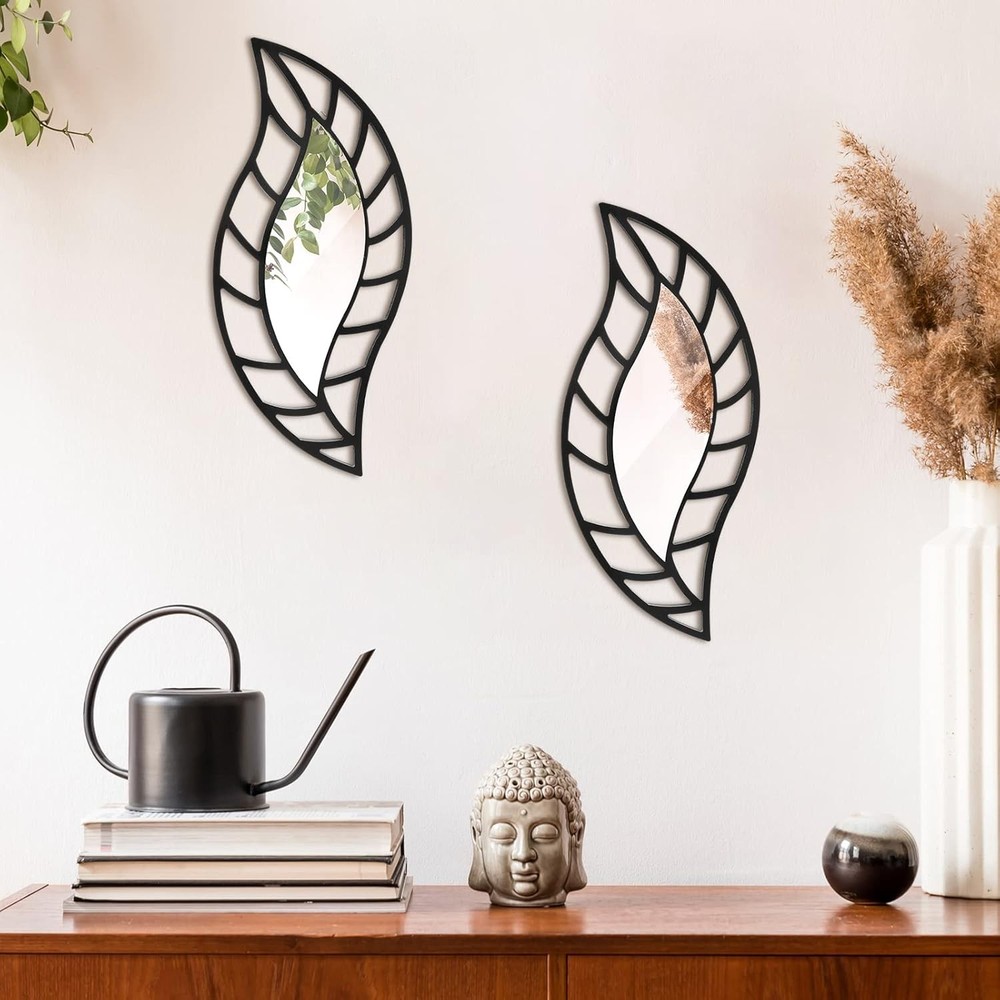 2 Pcs Decorative Mirror Wall Decor Leaf Teardrop Mirror Wall Mounted Decorations