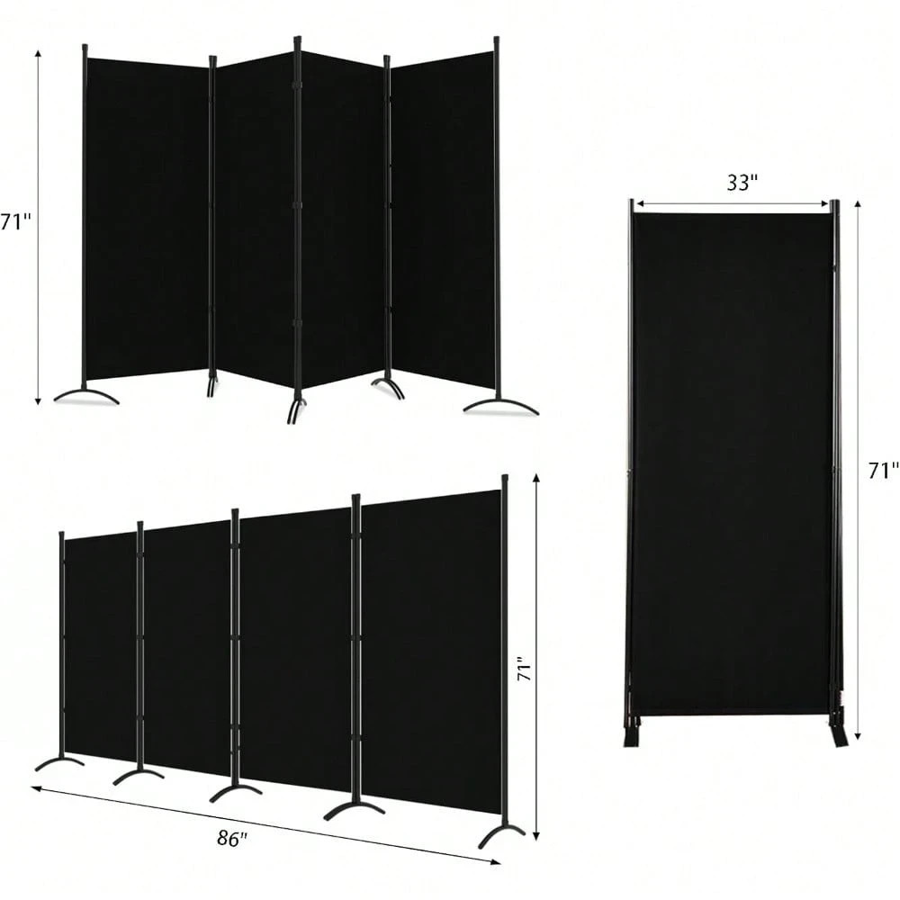 Black 4-Panel Folding Room Divider