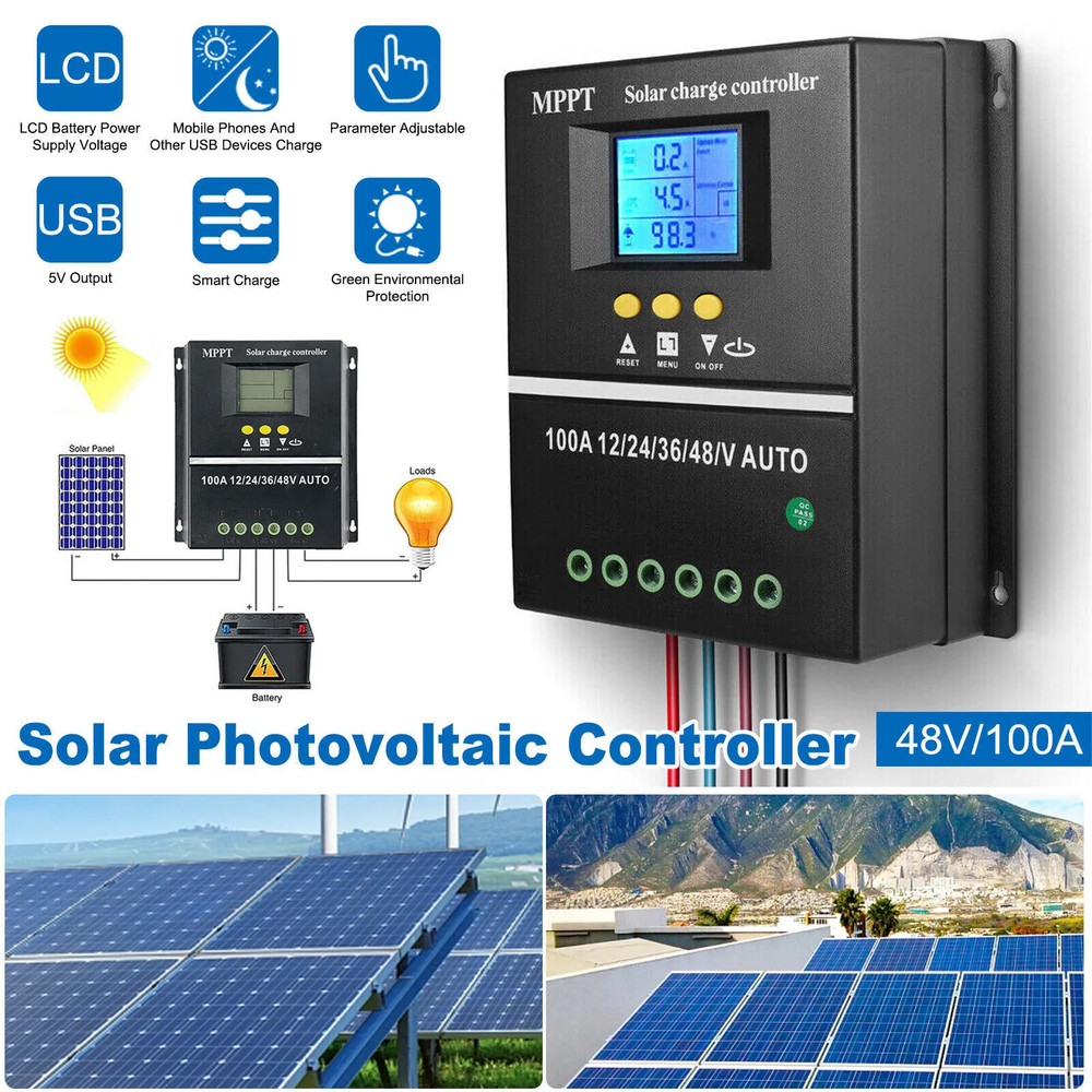 100A MPPT Solar Panel Charge Controller 12V/24V/36V/48V PV Battery Regulator LCD