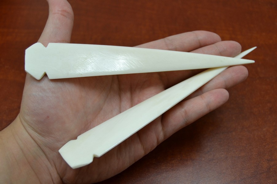 2 PCS BUFFALO BONE SPEARHEAD SPEAR POINT ARROWHEAD 7"