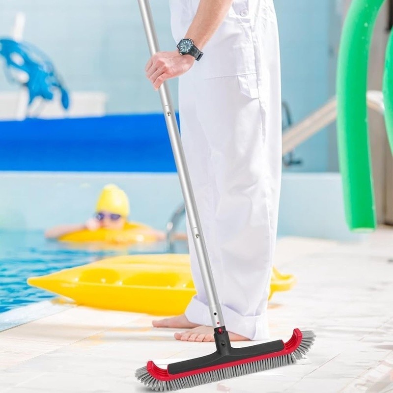 Adjustable Pool Cleaning Brush W/ Telescopic Pole Nylon Bristles Wall Tile Use