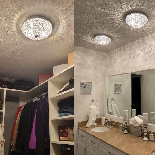 Modern Chrome Flush Mount Crystal Ceiling Light,2-Light Crystal Chandelier