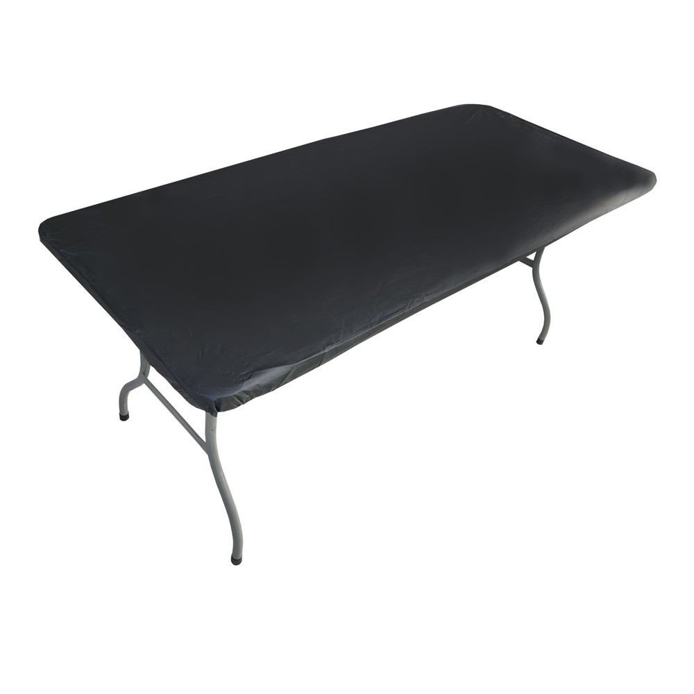 5 Foot 60 x 30 inch Black Tablecloth Elastic Corner Fitted Rectangular Foldin...