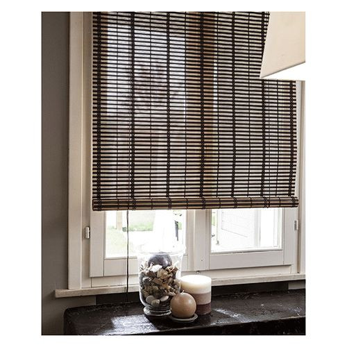 Dark Brown Bamboo Strips Shutter 120x250cm Pulley Rolling