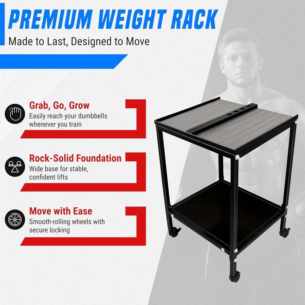 FEBTECH Large Compact Dumbbell Rack & Stand with Storage Tray & 150 LB Capacity