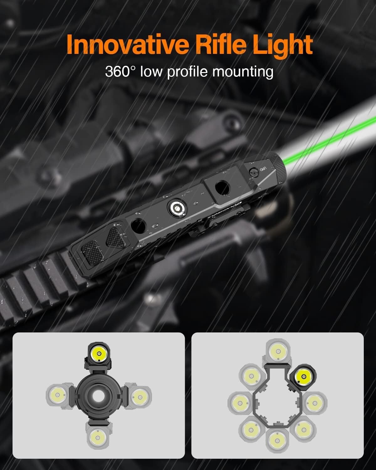 TOUGHSOUL 1450lm Flashlight & Green Laser Sight with M-Lok & Picatinny Dual Rail