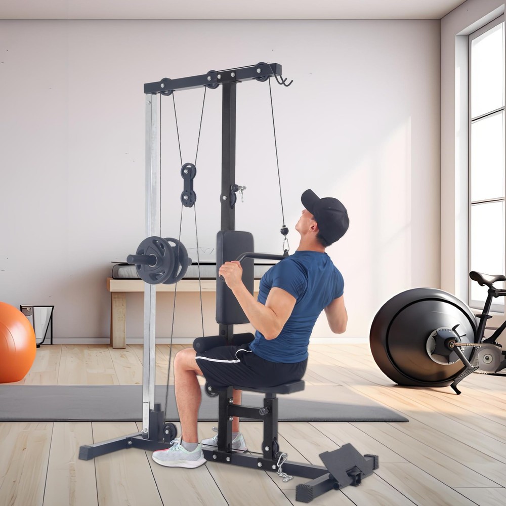 Pull Down Machine w/High & Low Pulley Station Heavy Duty Back Exercise Equipment