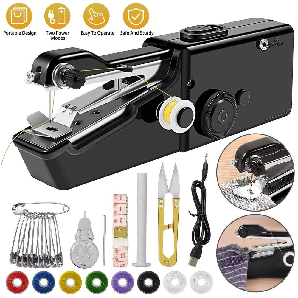 Handheld Mini Sewing Machine Stitch Electric Compact Tool Set w/ Accessories