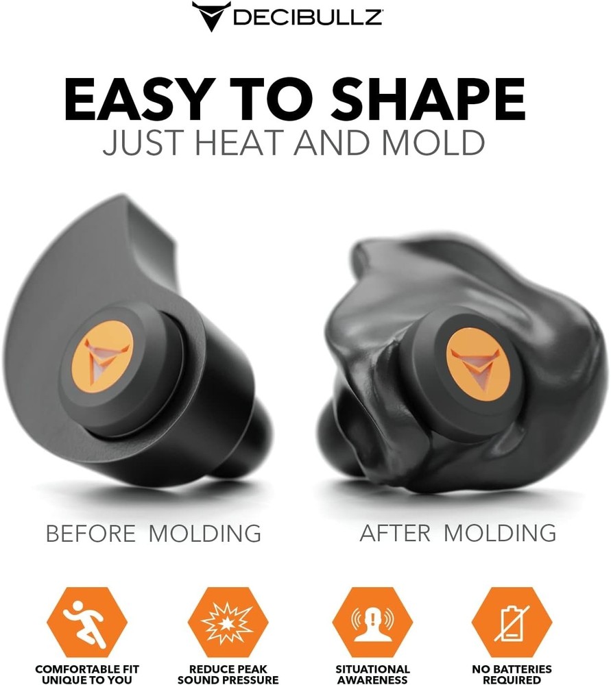 Percussive Moldable Earplugs for Hunting & Shooting, Gun Range Hearing Protec...