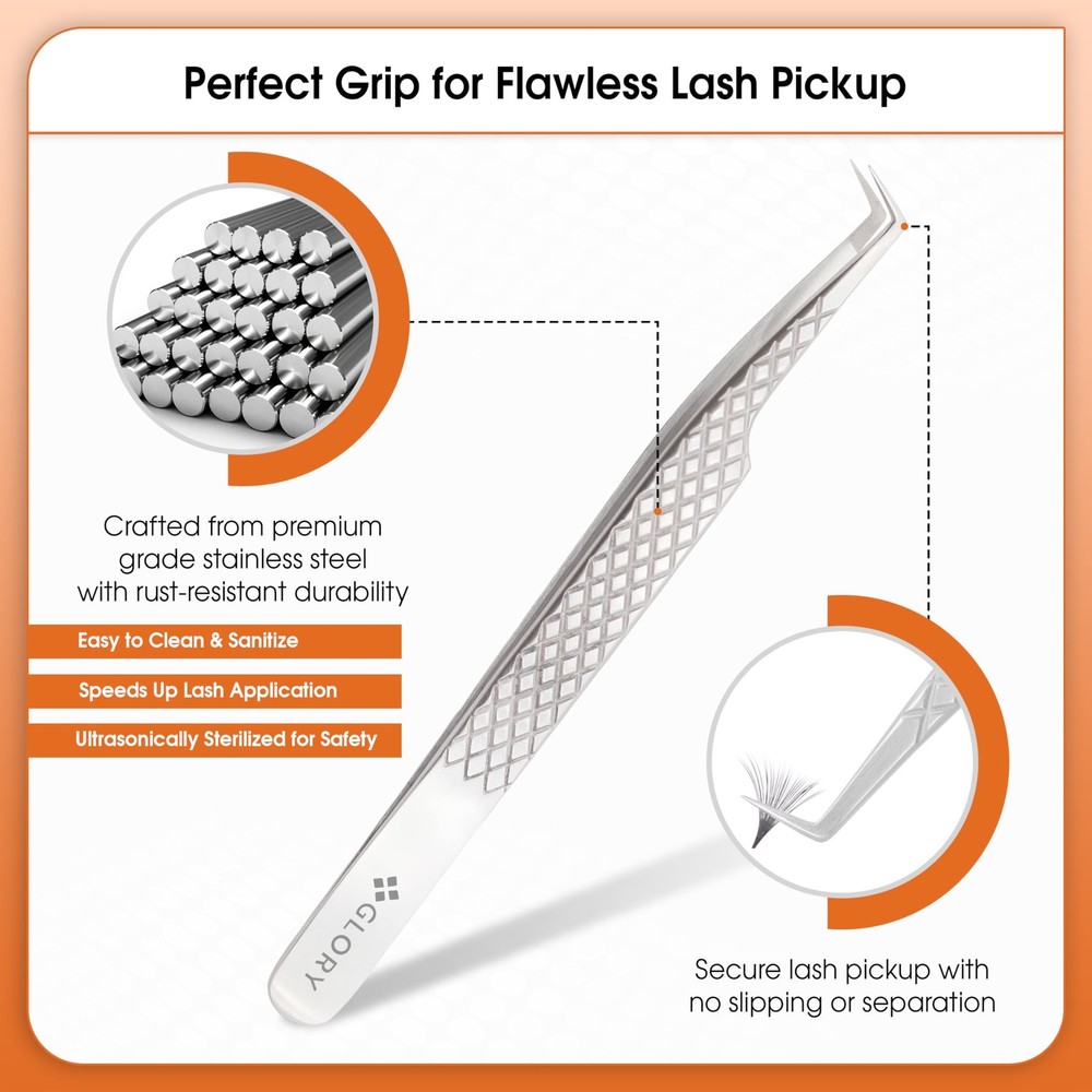 Glory 90 Degree Angle Lash Tweezers for Eyelash 90 Silver, Silver