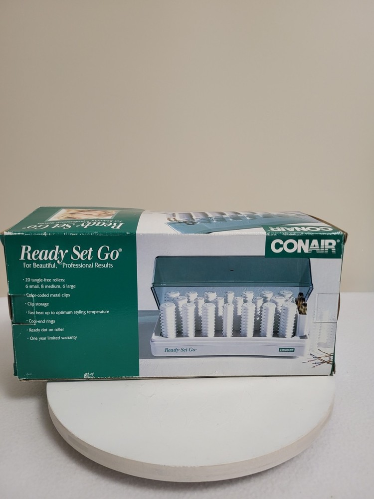 Conair "Ready Set Go" Hot Roller Set White 20 Tangle Free Rollers Open Box