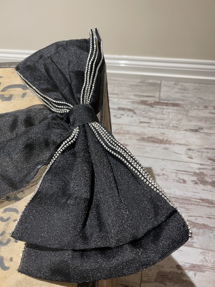 Large Bow Brooch Black Gemstones Accessory