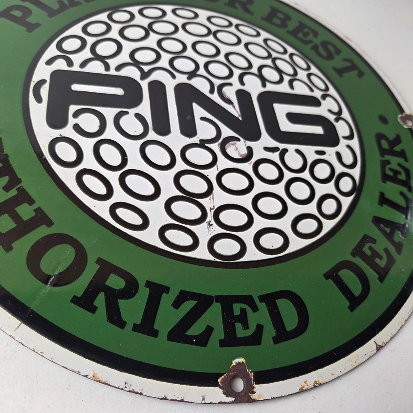 Vintage Ping Golf Sign - Play Your Best Golfing Dealer Porcelain Gas Pump Sign