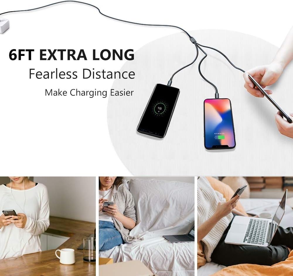 Puxnoin Multi Charging Cable, 6FT 2Pack Charger Cable Universal 3 Black