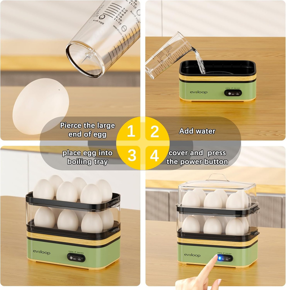 Rapid Egg Cooker Electric 12 Eggs Capacity, Soft, Medium, Hard Boiled, Poached,