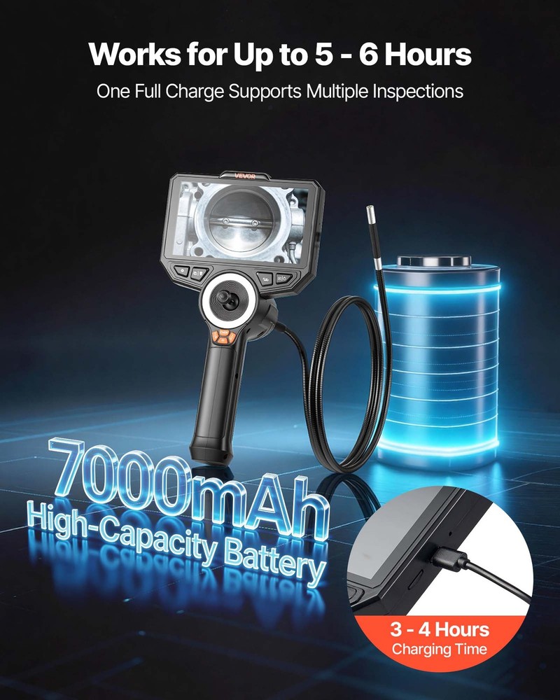 VEVOR Articulating Endoscope 4-Way 360° Articulated Borescope Camera 6" Screen