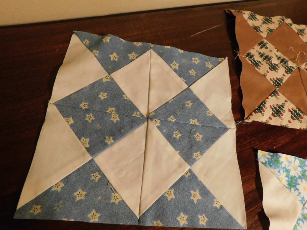 Handmade Quilt Blocks Diamond Patch Hand Pieced Heart Tree Star Daisy