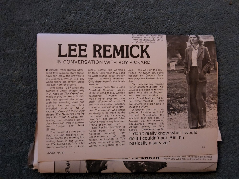 Sa10c  Ephemera 1976 Film Article Lee Remick