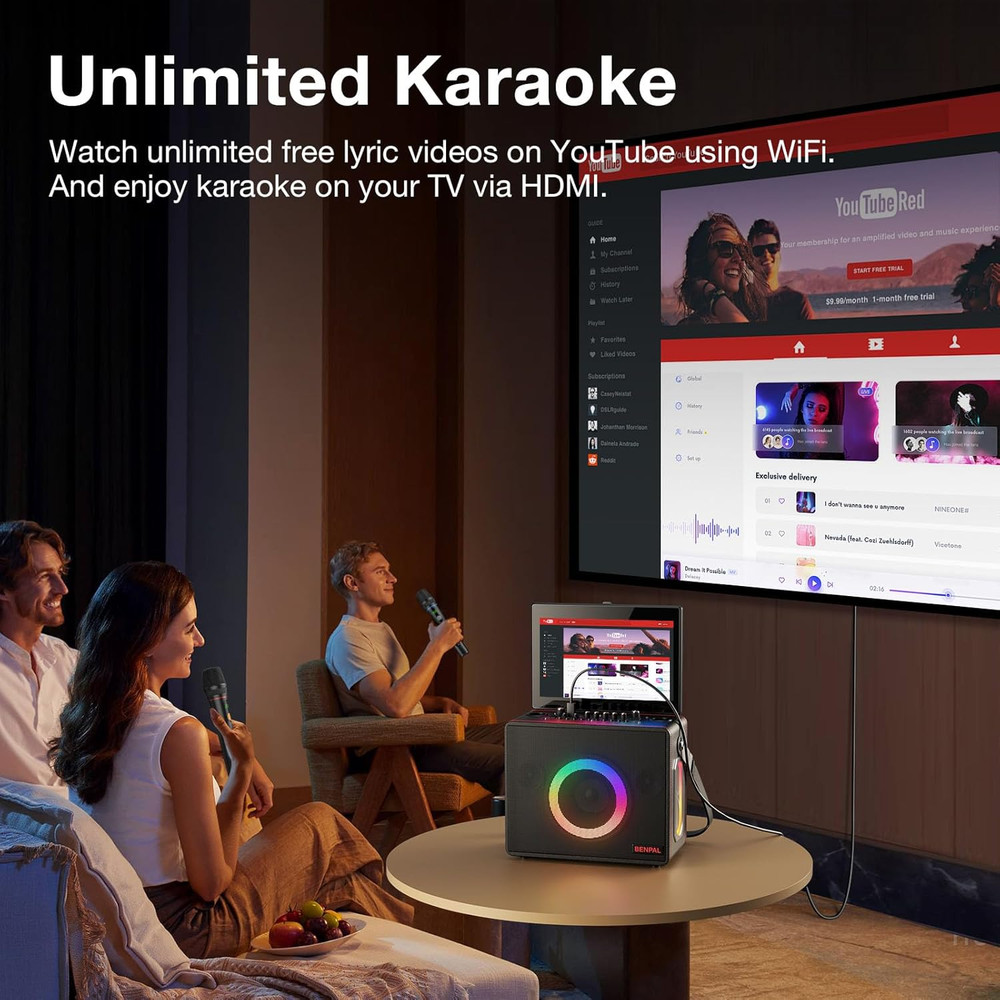 Smart Karaoke Machine with 14" Touch Screen, Bluetooth Speaker & 2 Mics