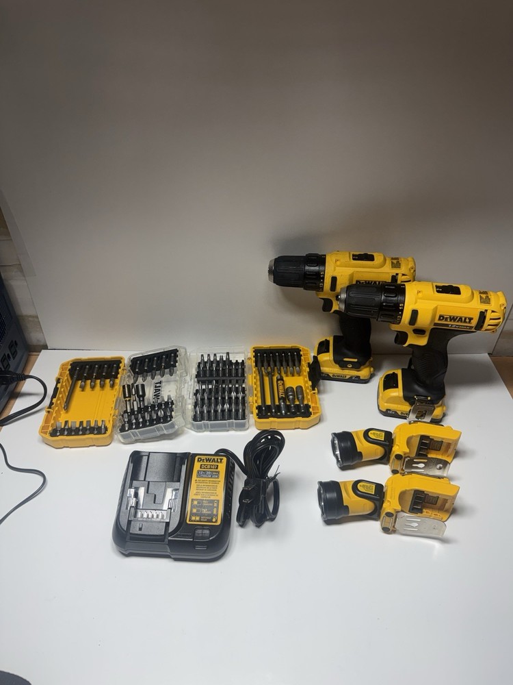 DeWALT 12V Max Drill Driver Set 2 Tools Batteries Charger Bits + Bag
