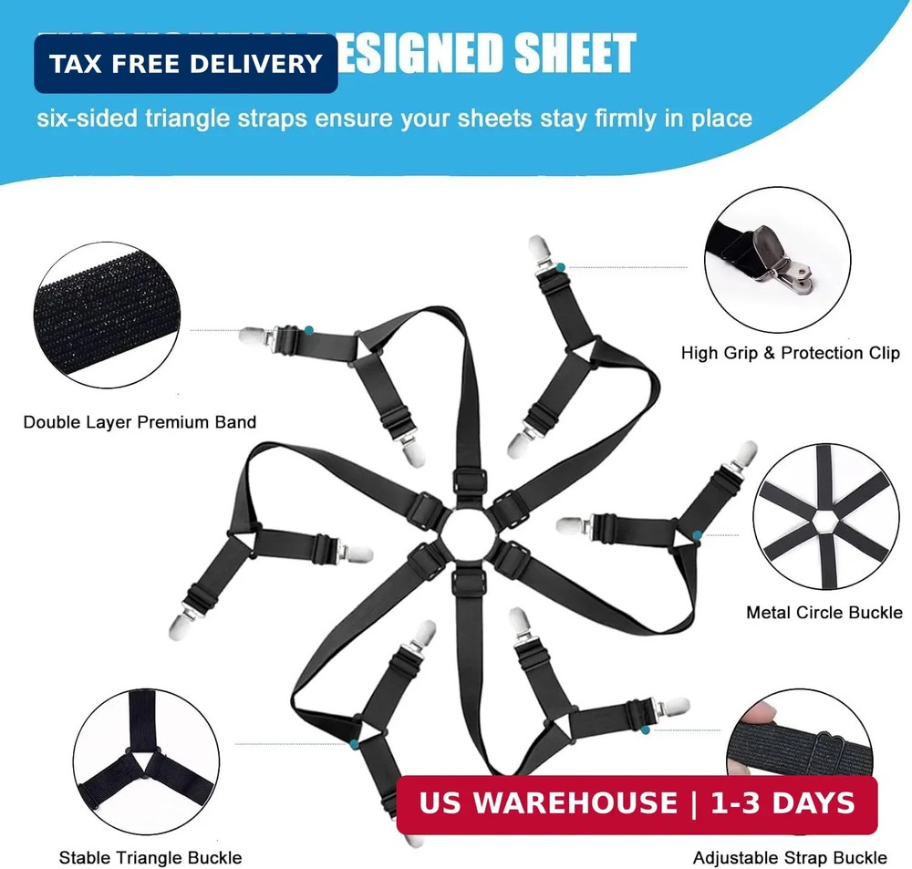Bed Sheet Holder Straps, Adjustable Elastic Fitted Sheet Strap Tablecloth Clip B