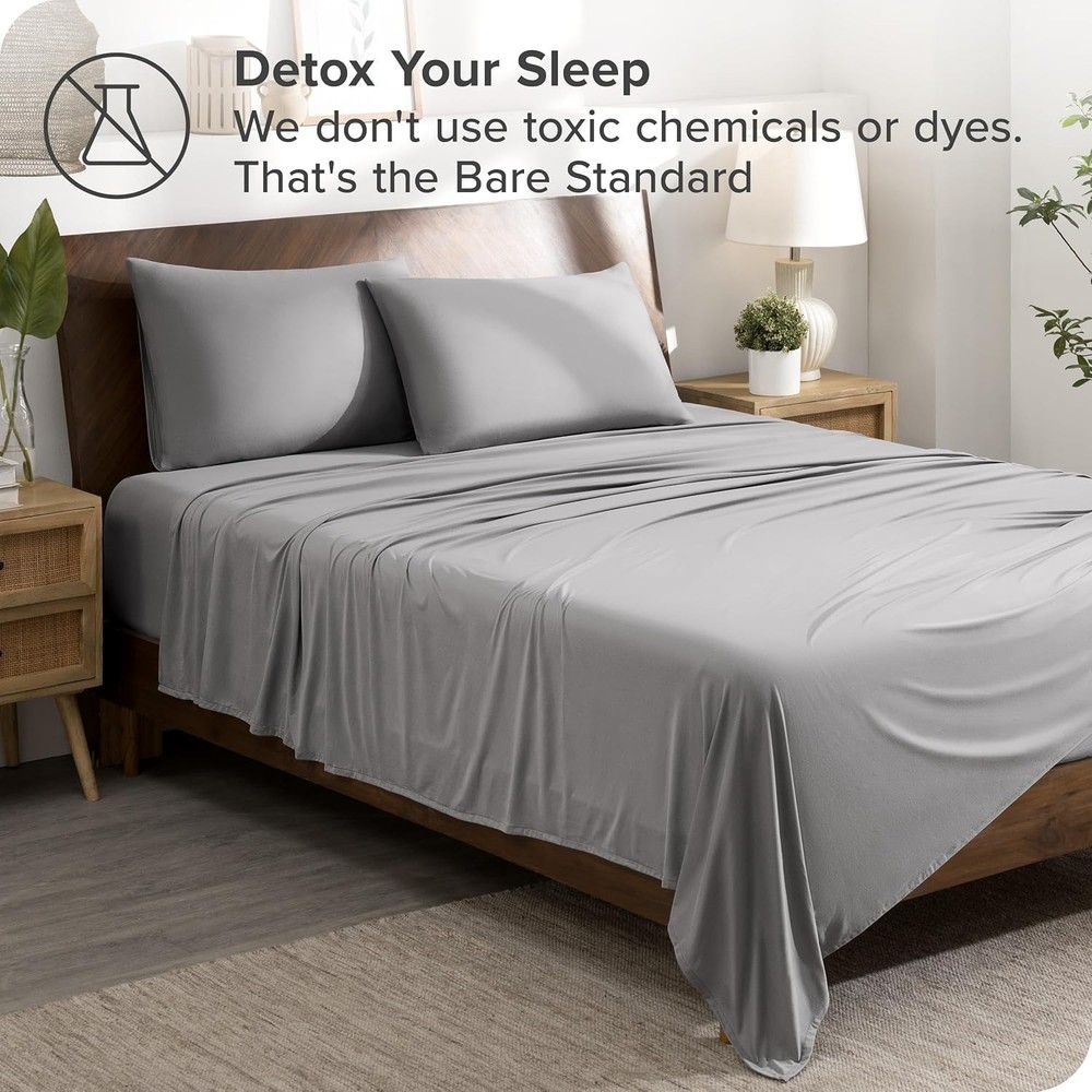 Light Grey Microfiber Bed Sheets Set with Cooling Envelope Pillowcases