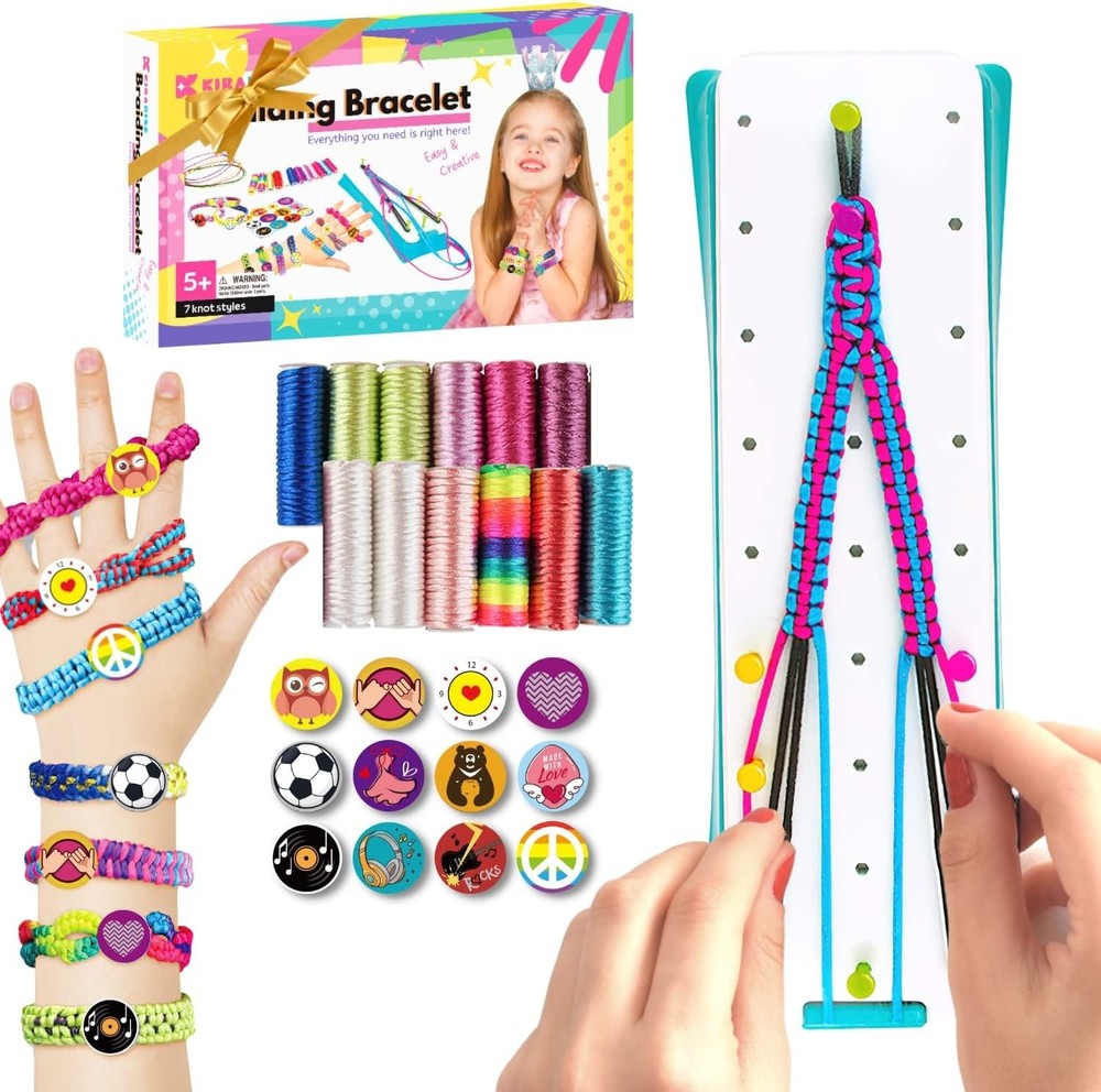Bracelet Making Kit – Friendship Bracelets DIY Kit with Threads, Labels & Bobbin