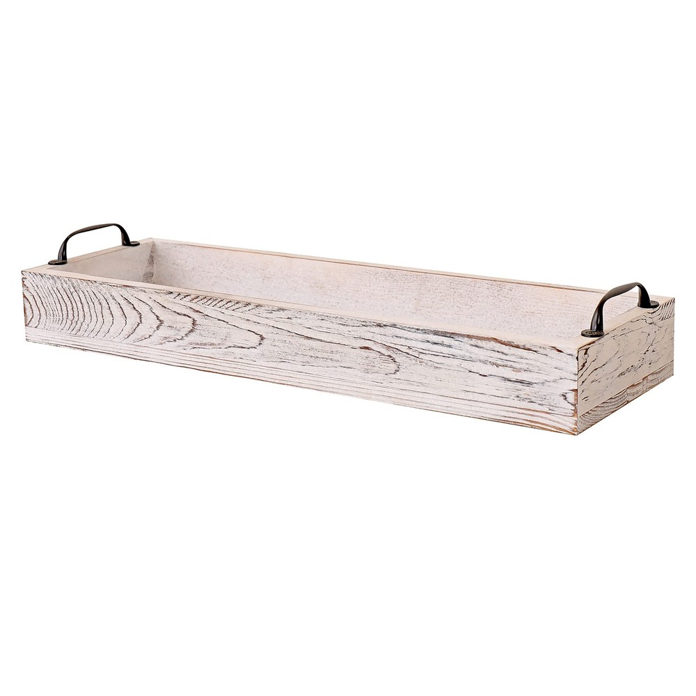 Rustic Wooden Serving Trays Rectangular with Handle,Ottoman Tray for Living R...
