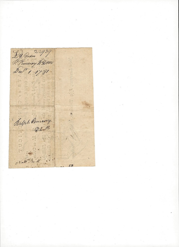 1781 Connecticut pay table document Ralph Pomeroy eight pounds