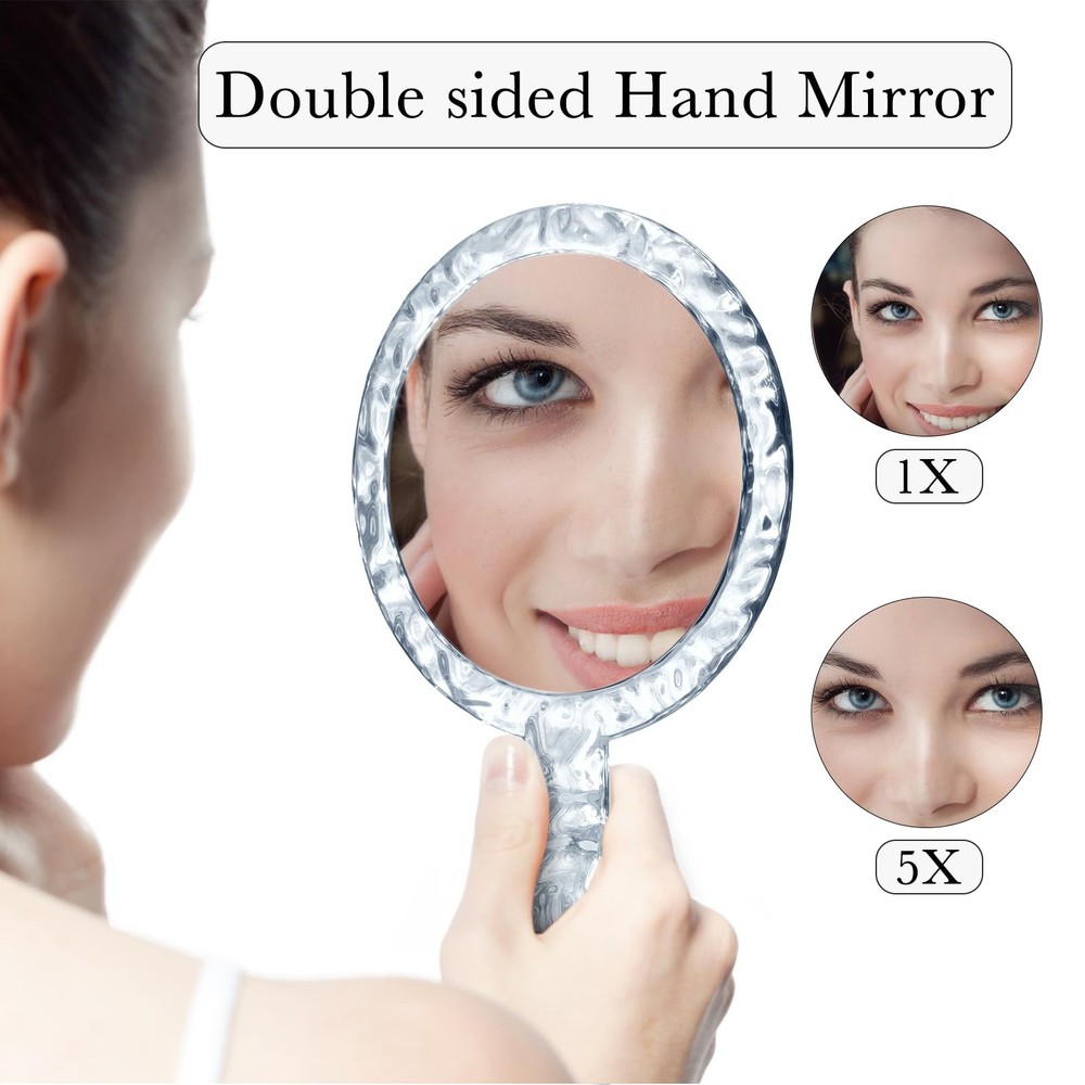 Hand Mirror,Double-Sided Handheld 1X/5X Magnifying Mirror with Handle, Handle...