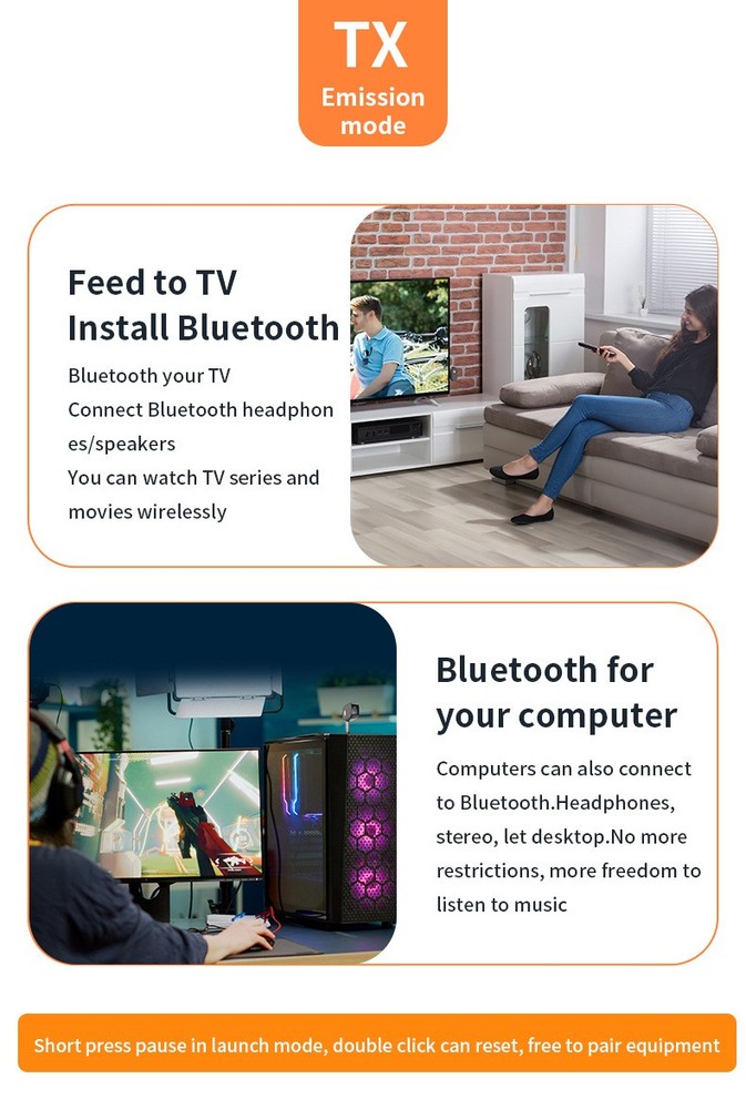 2in1 Bluetooth-Compatible Reception Transmitter 3.5mm AUX Wireless Audio Adapter