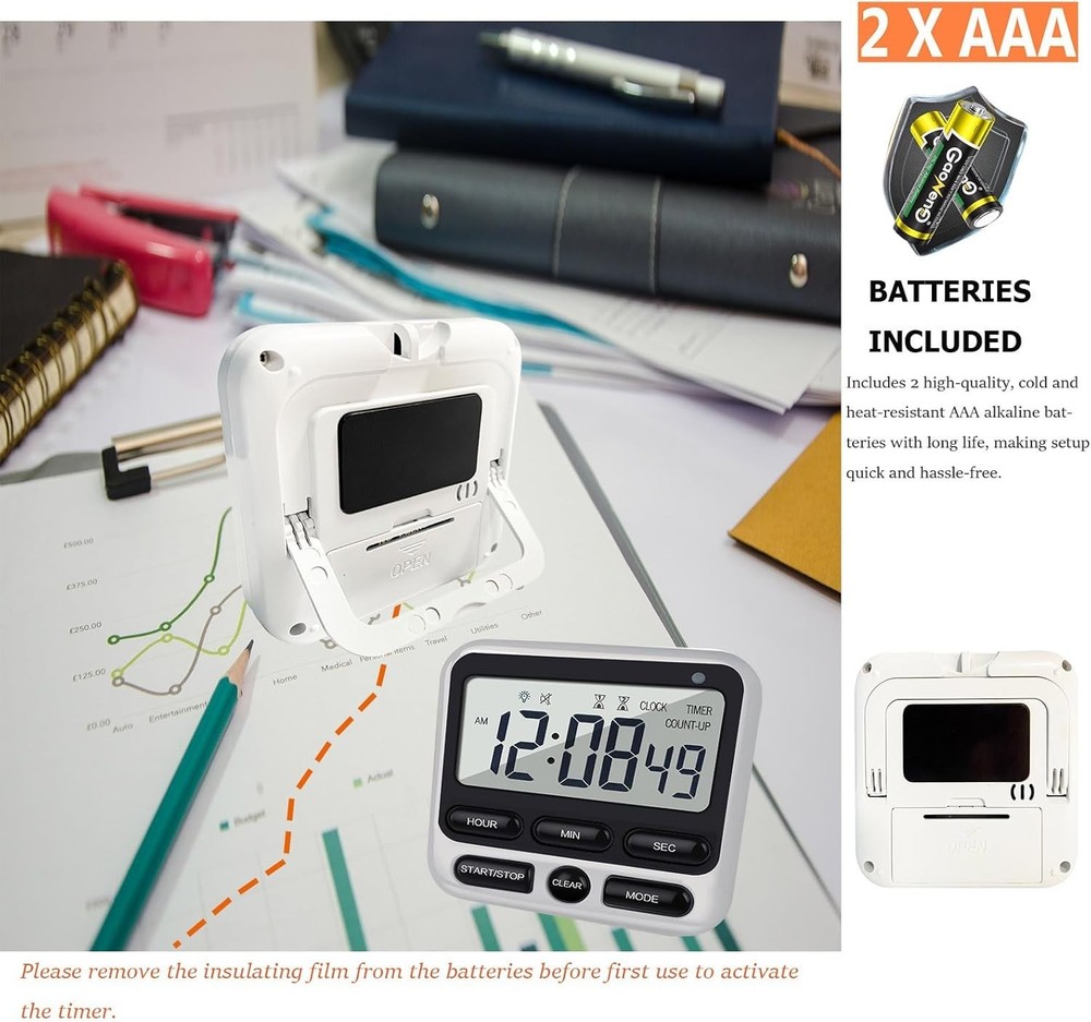 Digital Dual Kitchen Timer with Strong Magnet,24-Hour Countdown & Stopwatch,L...