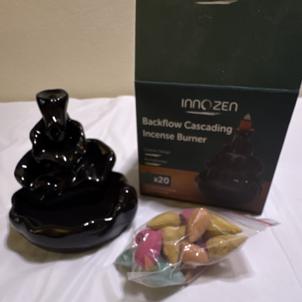 Innozen Backflow Cascading Ceramic Incense Burner with 20 Assorted Cones