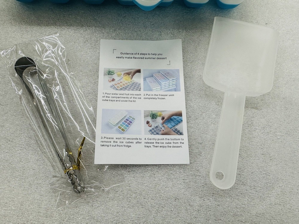 ICE CUBE TRAY w/ Silicone Bottom & Lids - Stackable - 3 Pack w/ Extras NEW