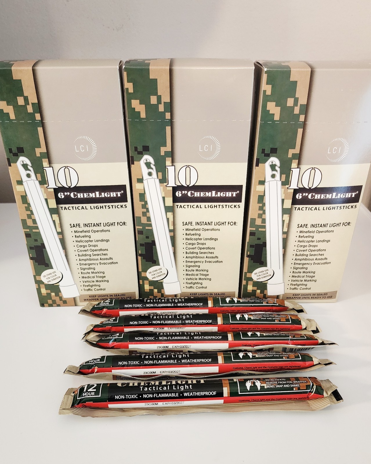 LC Industries ChemLight 6 inch Red Box of 10 Military Grade Glow Sticks