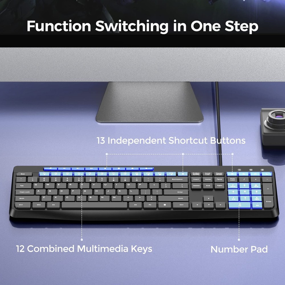 Wired Keyboard,Quiet Keyboard, Multimedia USB Computer Keyboard, Silent Keybo...