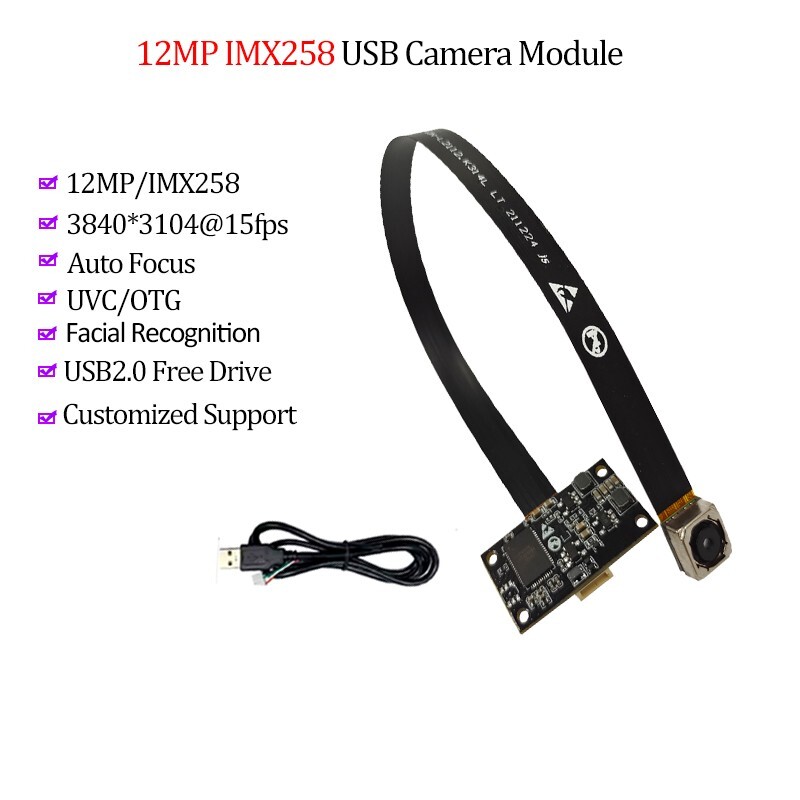 IMX258 12MP USB Camera Module Face Recognition 4K AF Autofocus 15fps FPC Cable