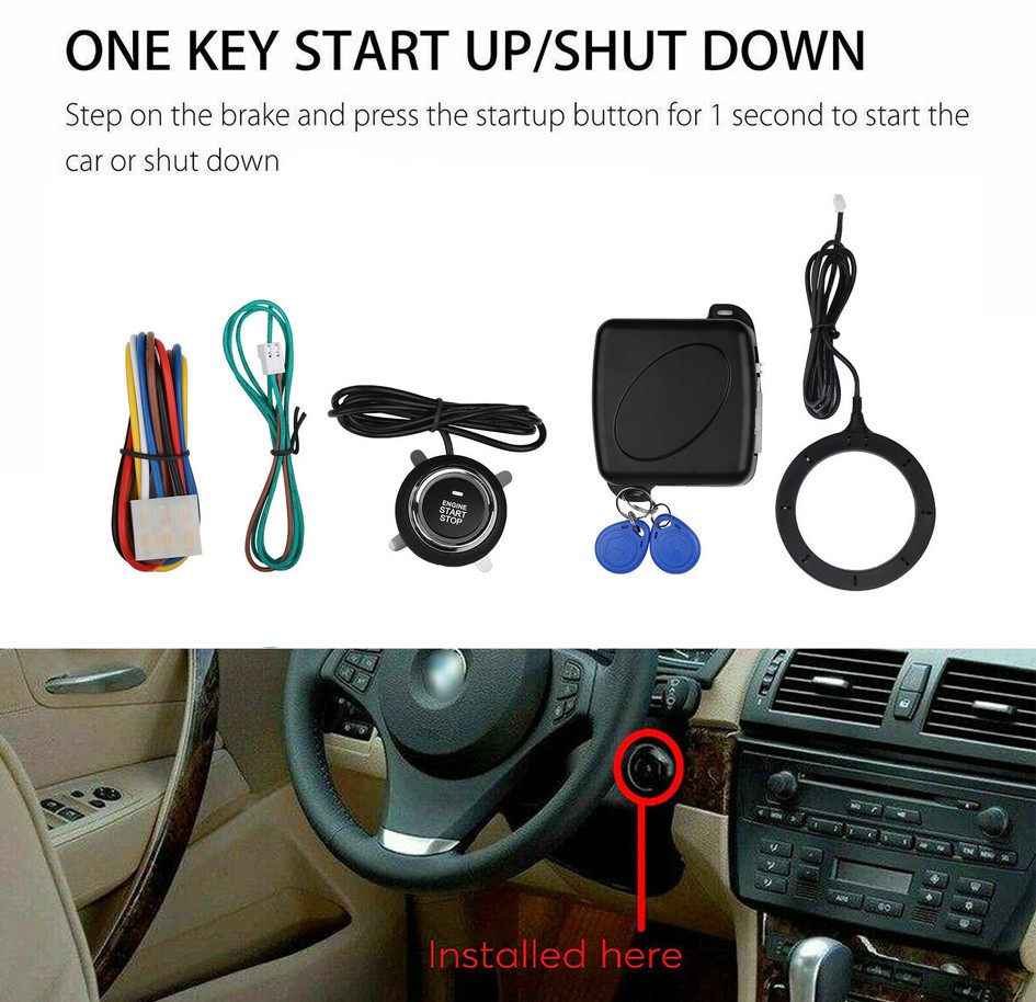Car Ignition Switch 12v RFID Engine Start Push Button Keyless Entry Starter Kit