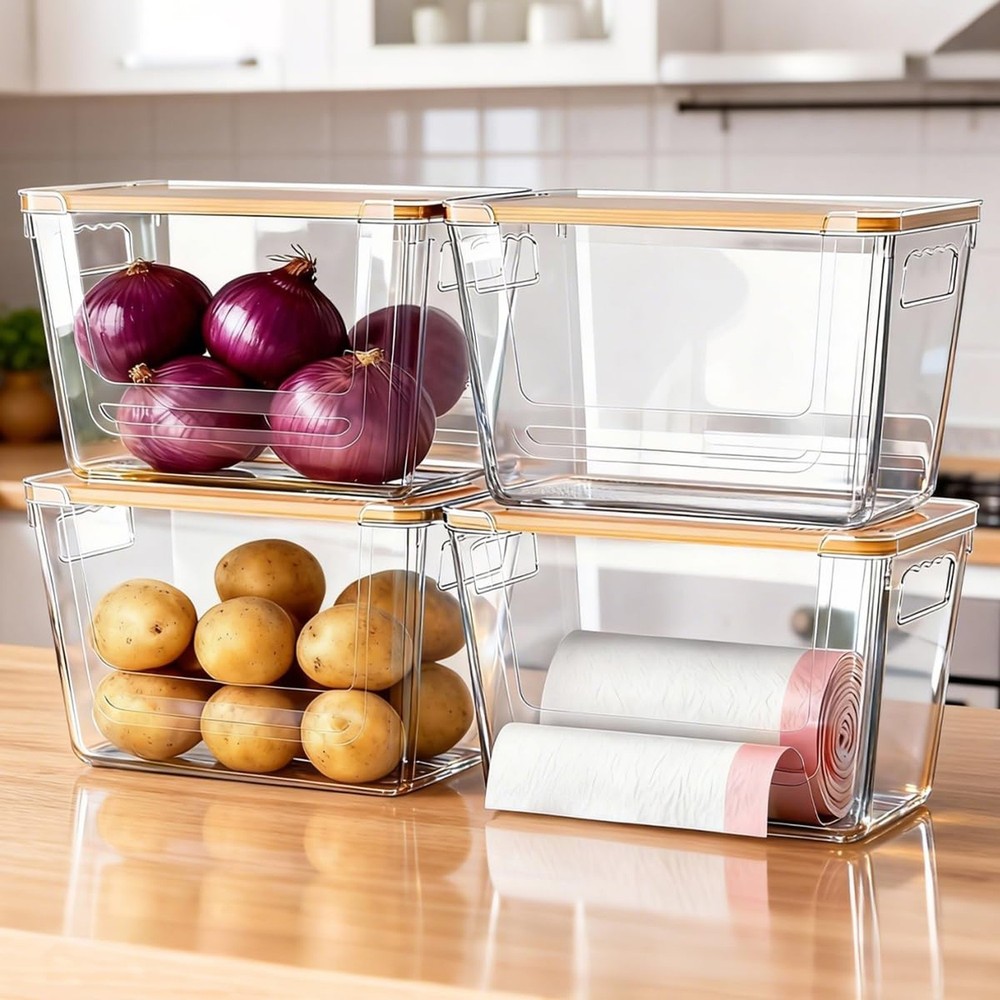 2 Pack Multi-Function Storage Boxes with Bamboo Lids, Trash Bag Organizer, Su...